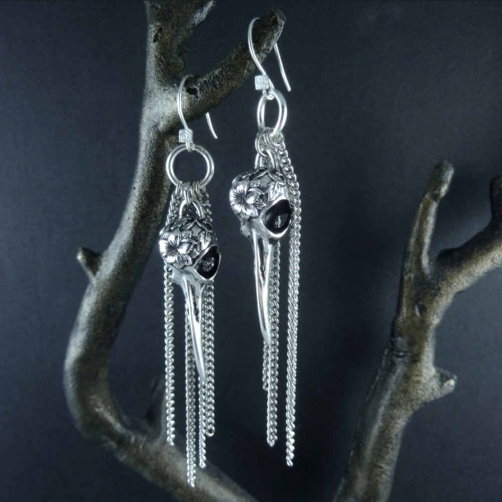 Bronze Hummingbird skull earrings